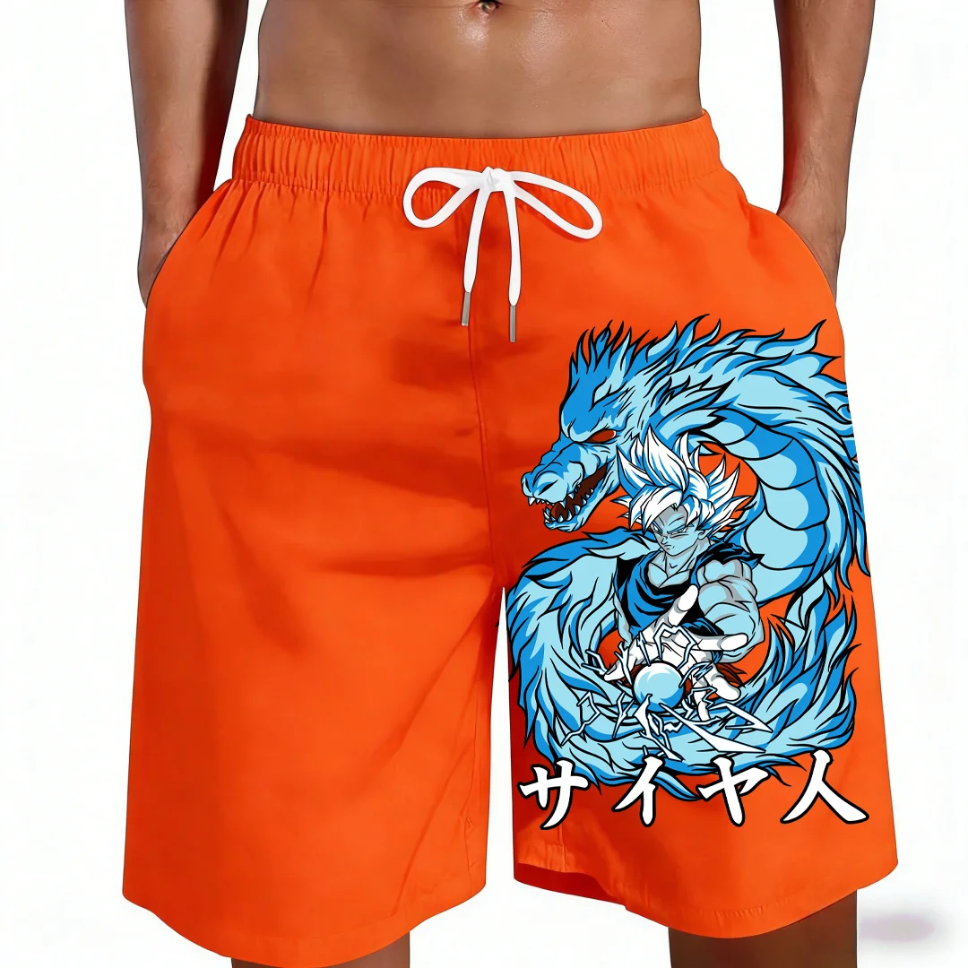 2026 Nieuwe Dragon Ball Super Saiyan Goku Blue Dragon Print Heren Kinder Strandshorts Casual Trendy Snel Droogende Familie Matchende Zwembroek