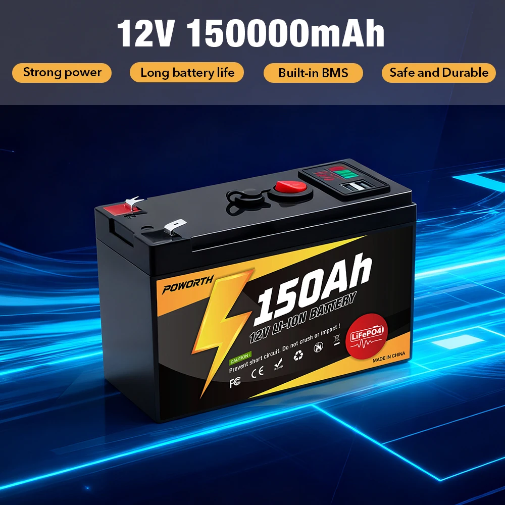 Ulepszona, wysokiej jakości bateria akumulatorowa 12V 150Ah LiFePO4, do ponad 4000 cykli ładowania, do małych UPS, energii słonecznej, lokalizatorów ryb.