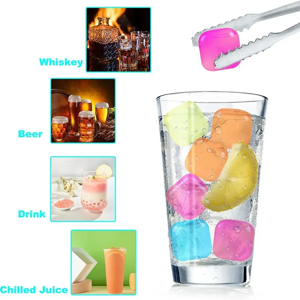 Plastic Ice Cubes 20Pack Colorful Refreezable Ice Cubes for drinks, Whiskey, Vodka or Coffee, Washable Non-Melting Ice Cubes
