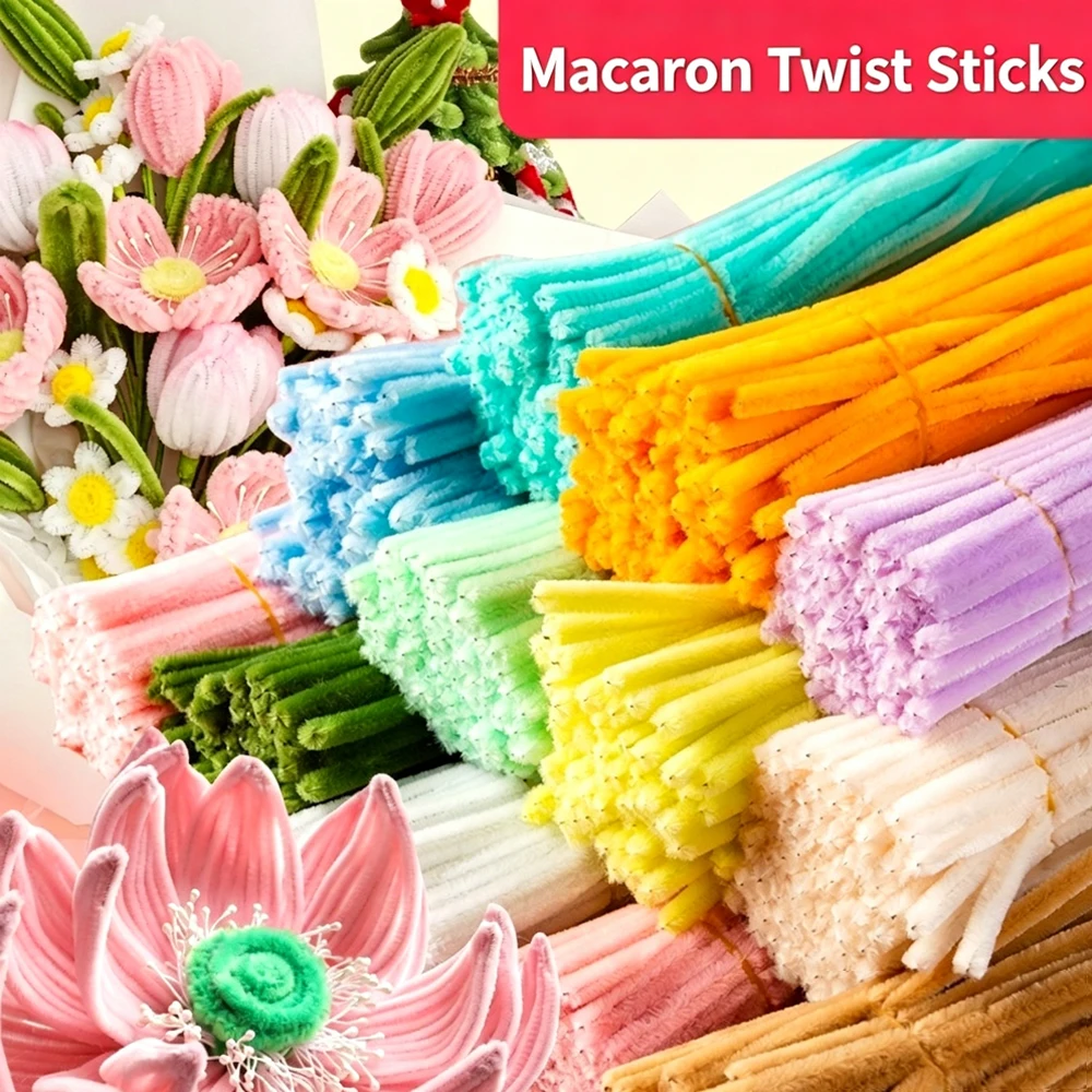 Macaron Pipe Cleaners Chenille Stems,Colorful Twist Sticks,DIY Handmade Flower Bouquet Craft Supplies for Kids Christmas Gift