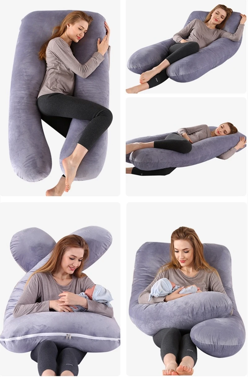 Velvet Pregnancy Pillows for Sleeping U Shaped Full Body Maternity Pillow with Removable Cover Support for Back Legs Bells HIPS