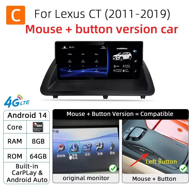 Voor Lexus CT 200h Draadloze Carplay Android Auto Navigatie Stereo Autoradio Multimedia Video Player Autoradio Head Unit