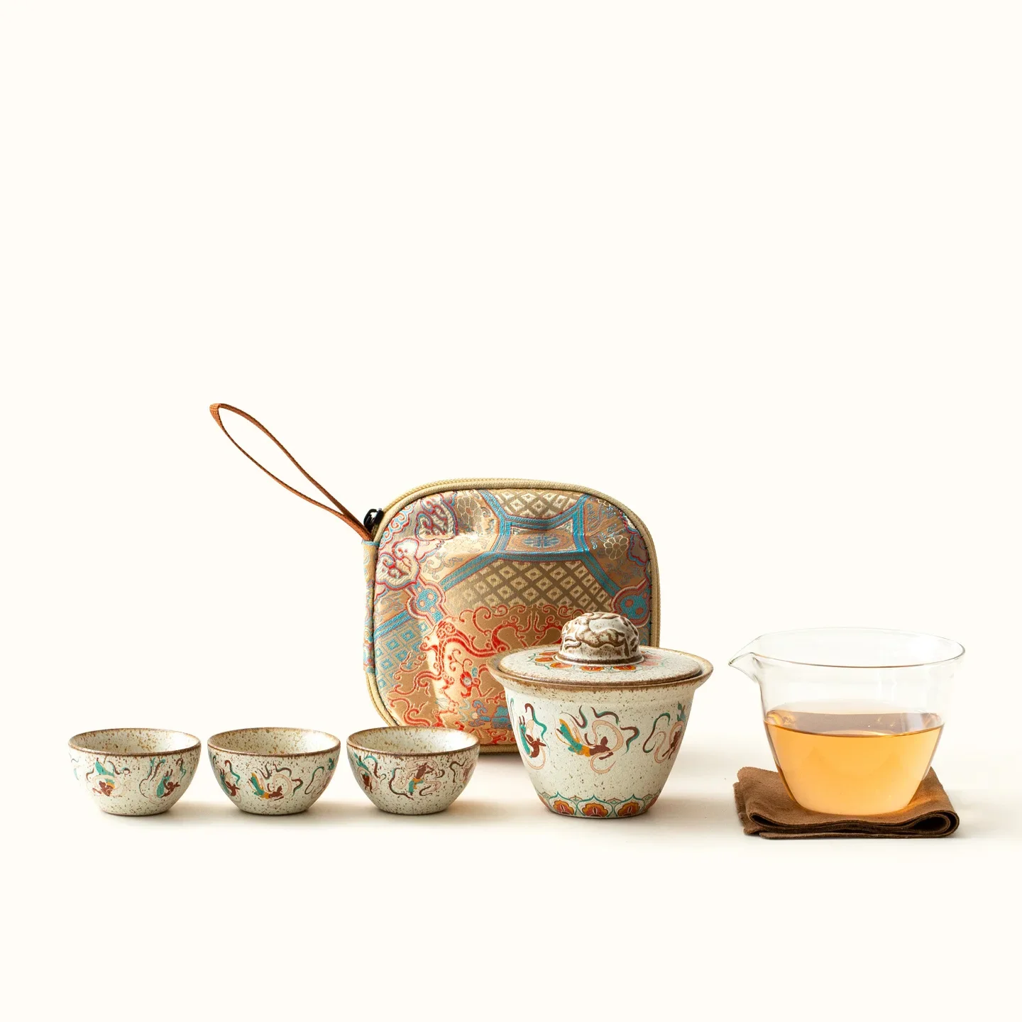 Dunhuang Feitian Kuai Ke Cup One Pot and Three Cups Portable Outdoor Travel Tea Set Tea Maker Luxury Gift Retro Outing Tea Cup