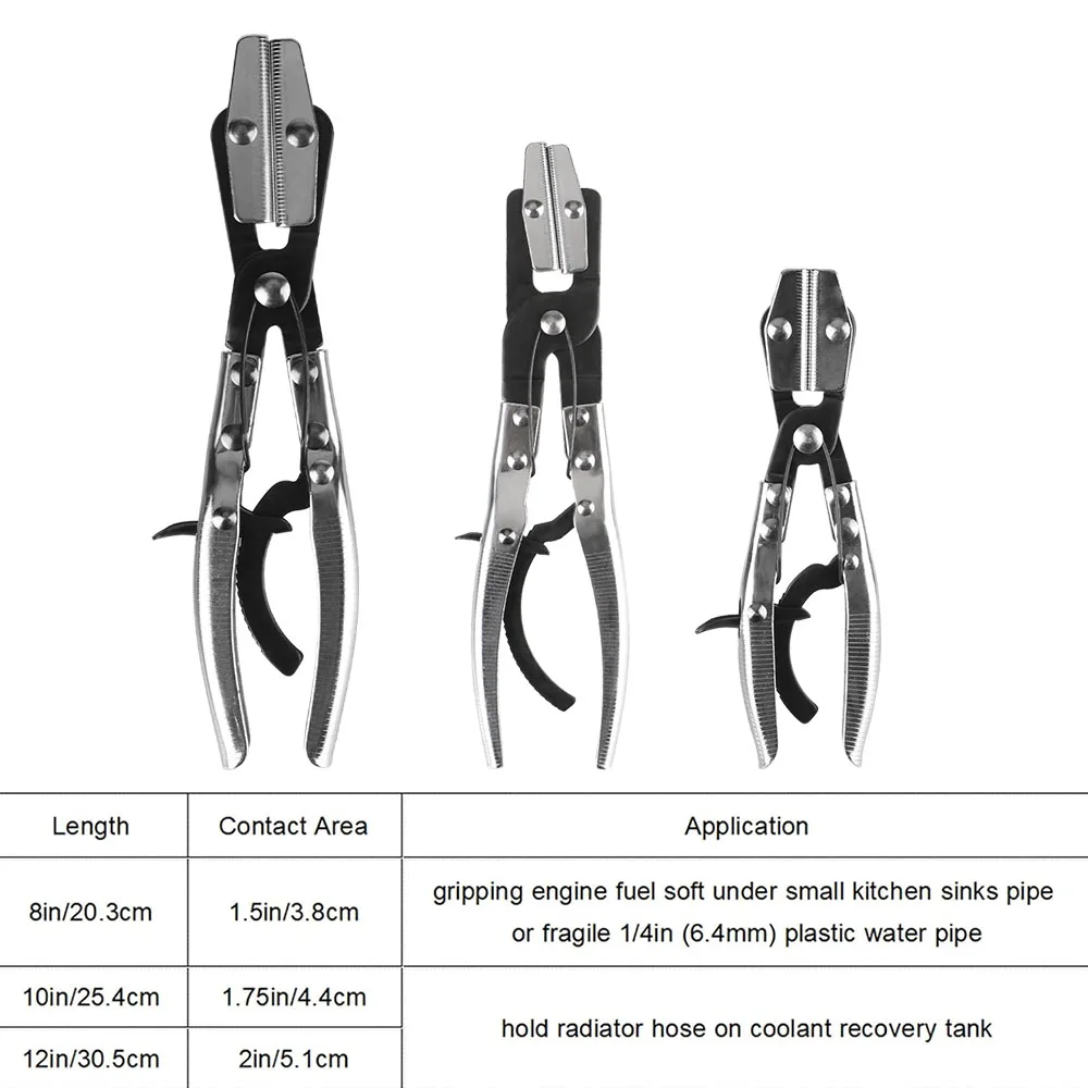 Car Repair Tool 8/10/12 Inch 3Pcs Universal Hose Pinch Off Pliers Automatic Locking Length Flat Mouth Oil Pipe Sealing Pliers