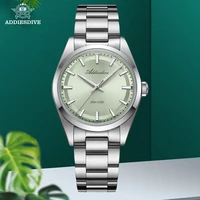 ADDIESDIVE 36MM Reloj Simple de acero inoxidable para Hombre con espejo de burbuja de cristal relojes de cuarzo de lujo 100M resistente al agua AD2066 Reloj para Hombre