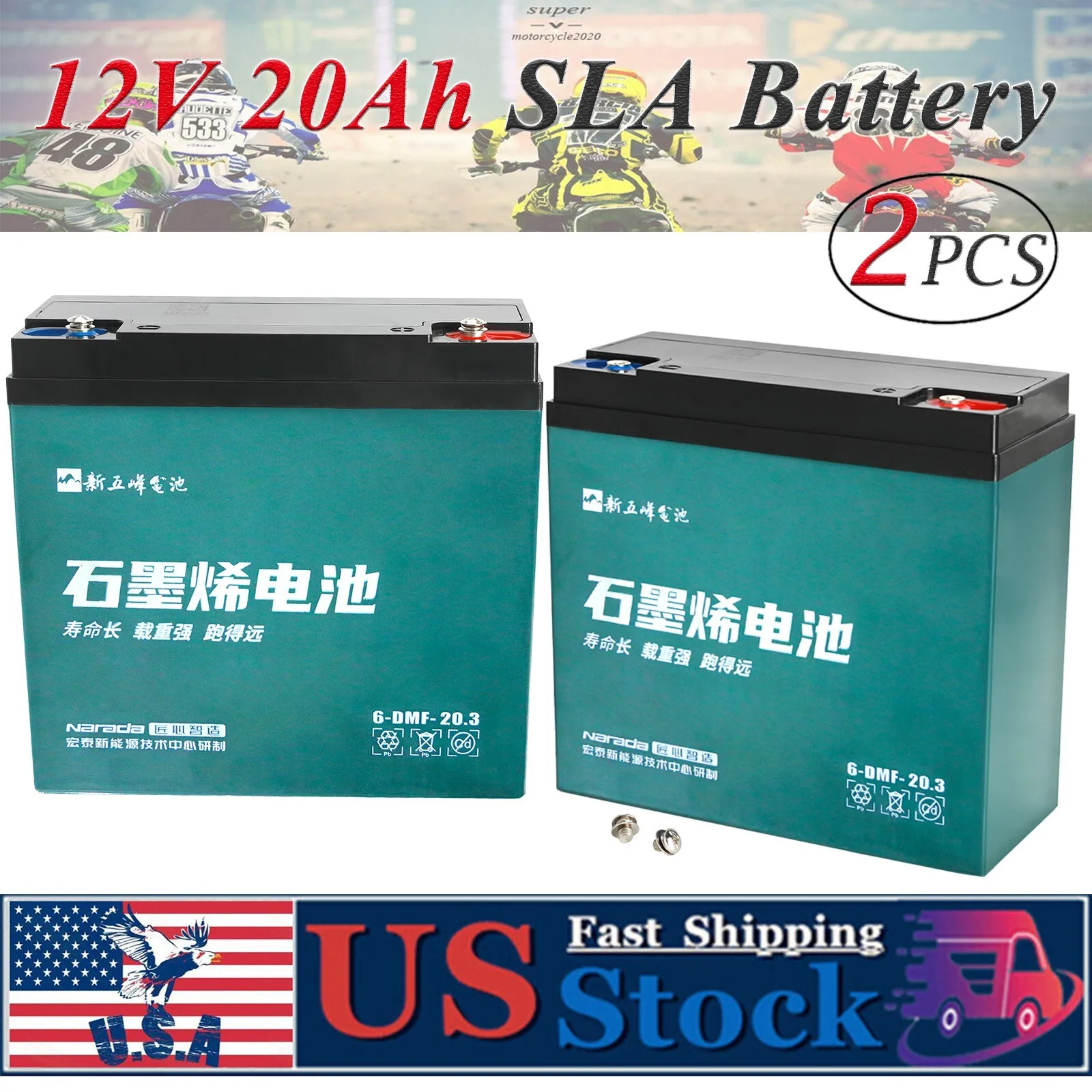 

2PC 6-DMF-20 6-DZM-20 6-DZF-20 12V 20Ah Battery 24V for Go Kart ATV