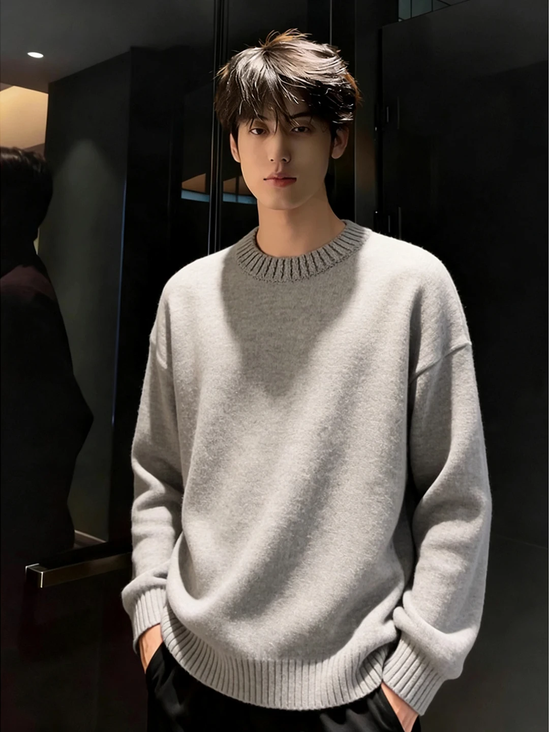 

Men's round Ne Fce Lined Knitwear Thi Warm Inner Wear Base irt Lazy Sle Soft Cozy Winter Sweater Casual Loose Fit