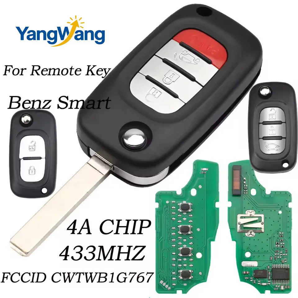 

CWTWB1G767 4A/433MHz mando a distancia abatible para coche para Mercedes Benz Smart Fortwo 453 Forfour para Renault Megane III T