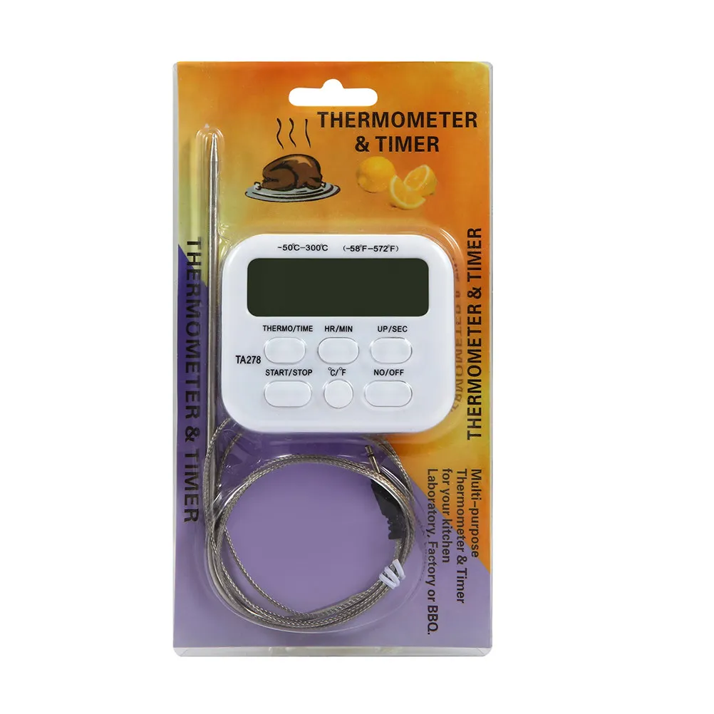 Ta278 Digitales Edelstahl-Lebensmittelthermometer Kabelloses Einstichthermometer für Ofen, BBQ, Smoker, Grill, Braten, Backen, Frittieren, Fleischtemperatur