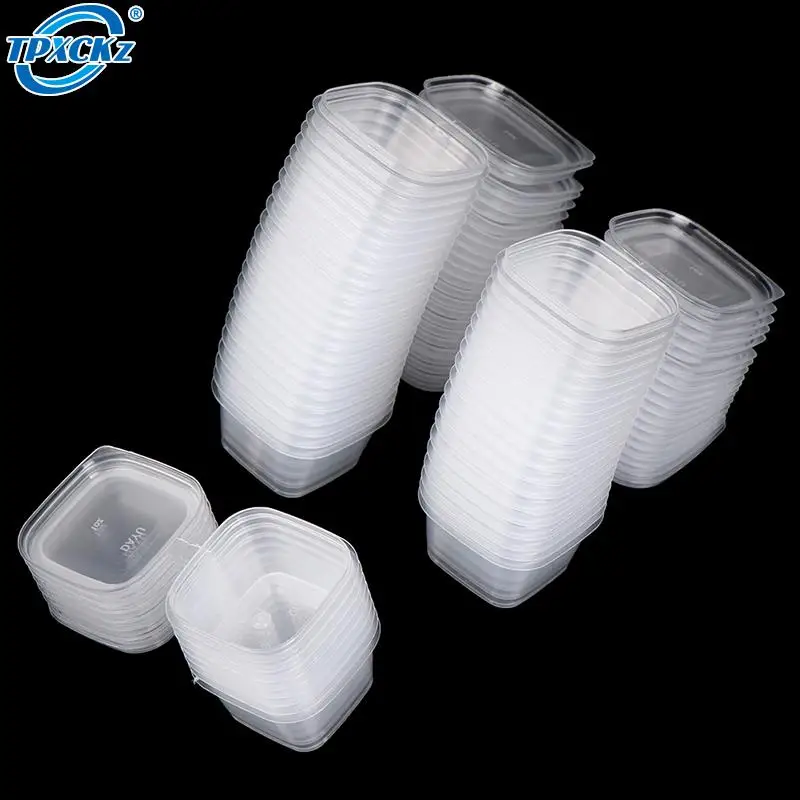 50PCS Disposable Sauce Seal Box Mini Transparent Plastic Sealed Box Sauce Spices Storage Container Box With Lids Kitchen Tools