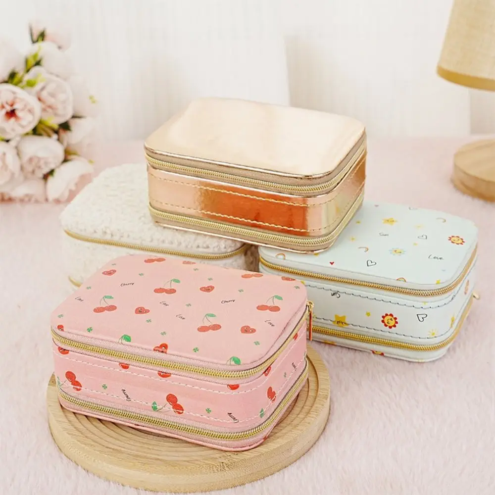 

Cherry Flower Jewelry Packing Bag Rings Necklace PU Leather Jewelry Display Box Organizer Large Capacity