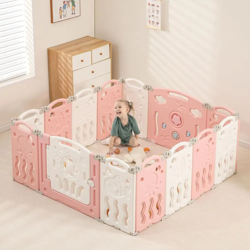 روضة أطفال قابلة للطي مكونة من 14 لوحة - منطقة لعب كبيرة ومحمولة وقابلة للتعديل للصغار