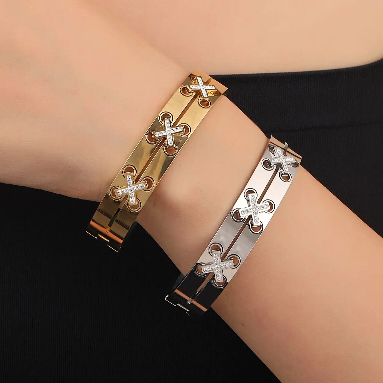 Elegant Luxury Stainless Steel Bracelet Bangle For Women Rolling Beads Bow Knot Heart Chain Bracelets Zircon Stackable Layered