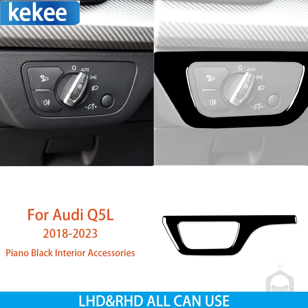 

For Audi Q5L 2018 2019 2020 2021 2022 2023 Piano Black Interior Accessories Car Headlight Switch Button Cover Trim Frame Sticker