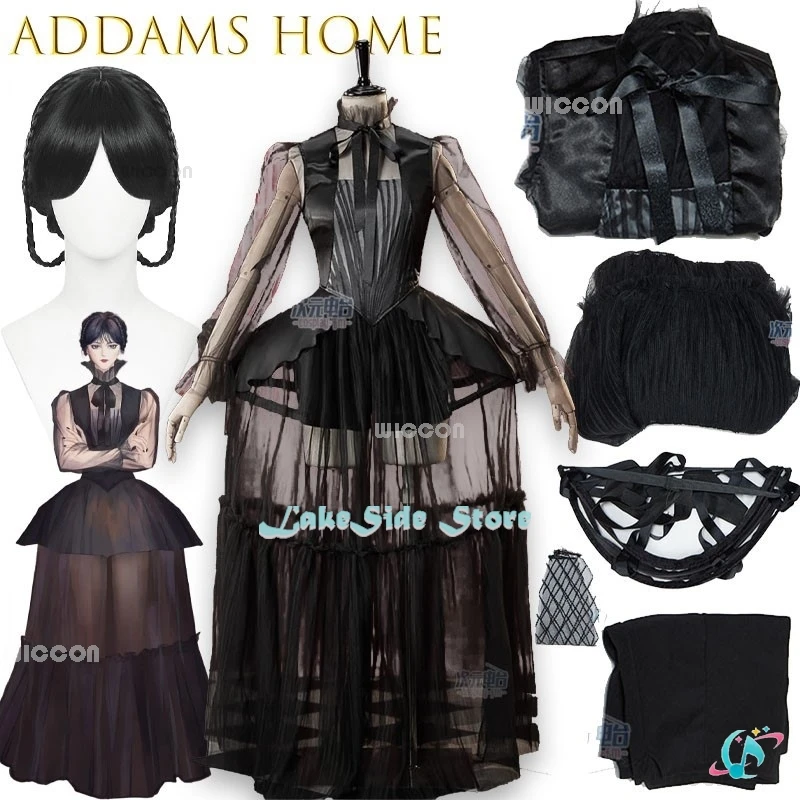 

Anime Adults Wednes Dance home Black Ball Gown Cosplay sexy costumes Authentic Movie Replica Outfit Accessories