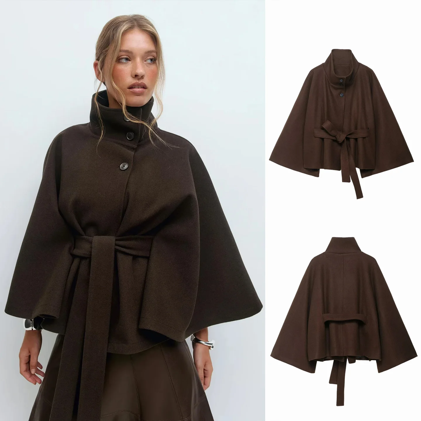 الرجعية Sle فضفاضة تناسب طويلة Sve الوقوف طوق معطف ort مع حزام الخريف جديد وصول المرأة ملابس خارجية صوفية #1