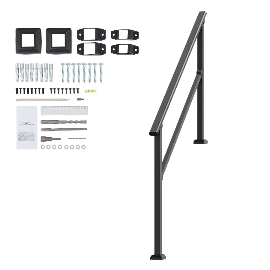 Handrails for Outdoor Steps 4-5 Step Stair Hand Rail Kit Transitional Carbon Steel Railings with Installation Kit Stair Rails f