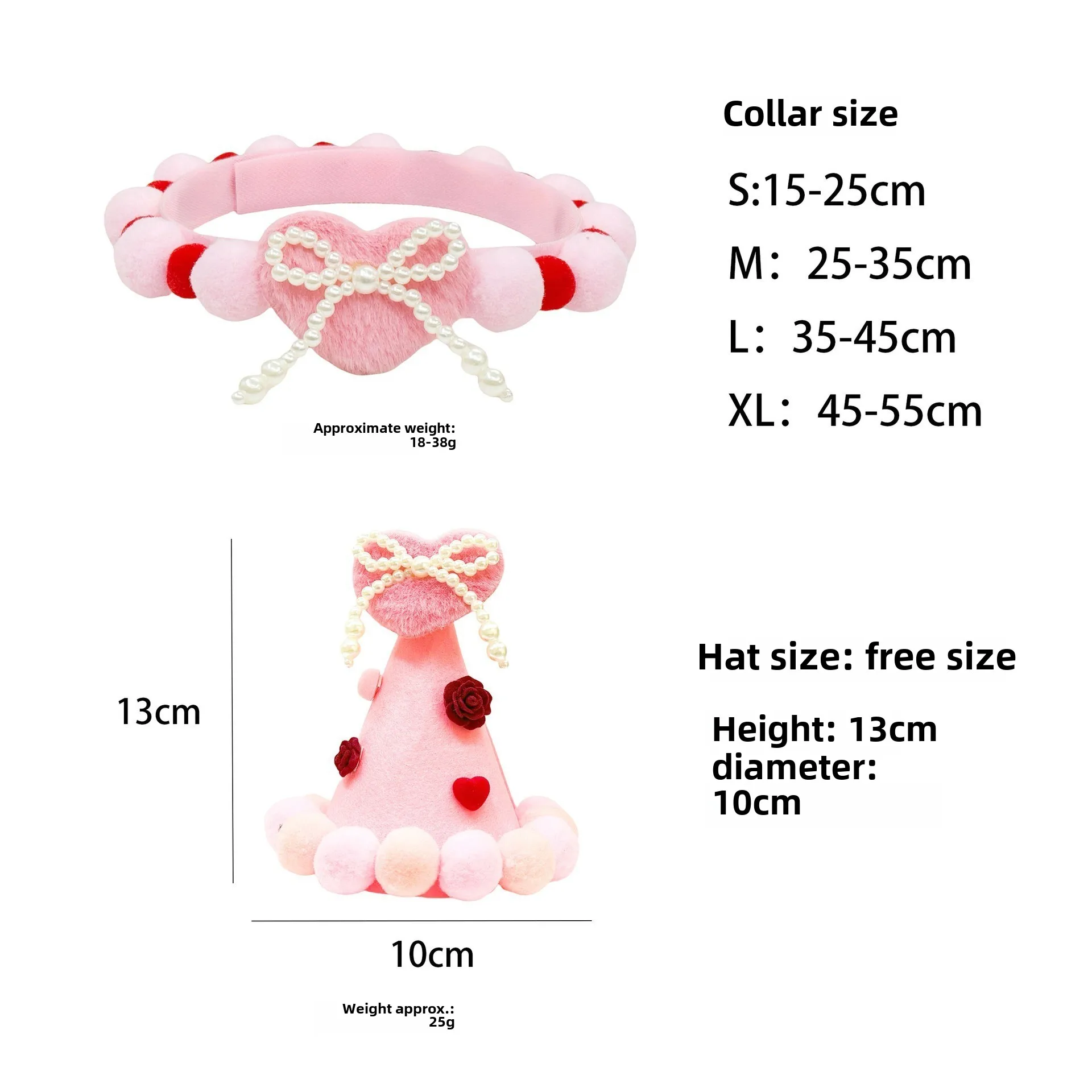 Valentine's Day Cat and Dog Cute Pink Love Hat Hairball Pearl Adjustable Collar