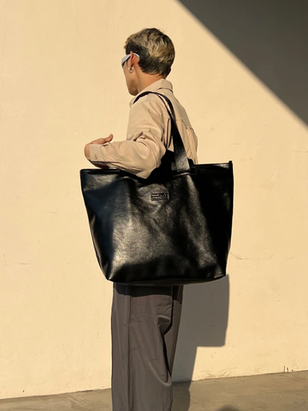 NIN Vintage Leather Tote Bag Unisex Underarm Single Shoulder Soft PU Hobo Bag Street Style Casual Pure Color Korean Fashion
