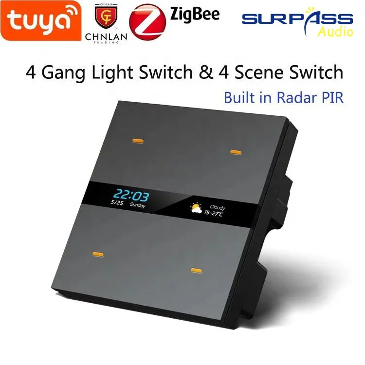 

0.99-inch LCD display TUYA Zigbee Smart Central Control Panel Wall Switch Touch Screen 4-way Relay compatible with Apple Android