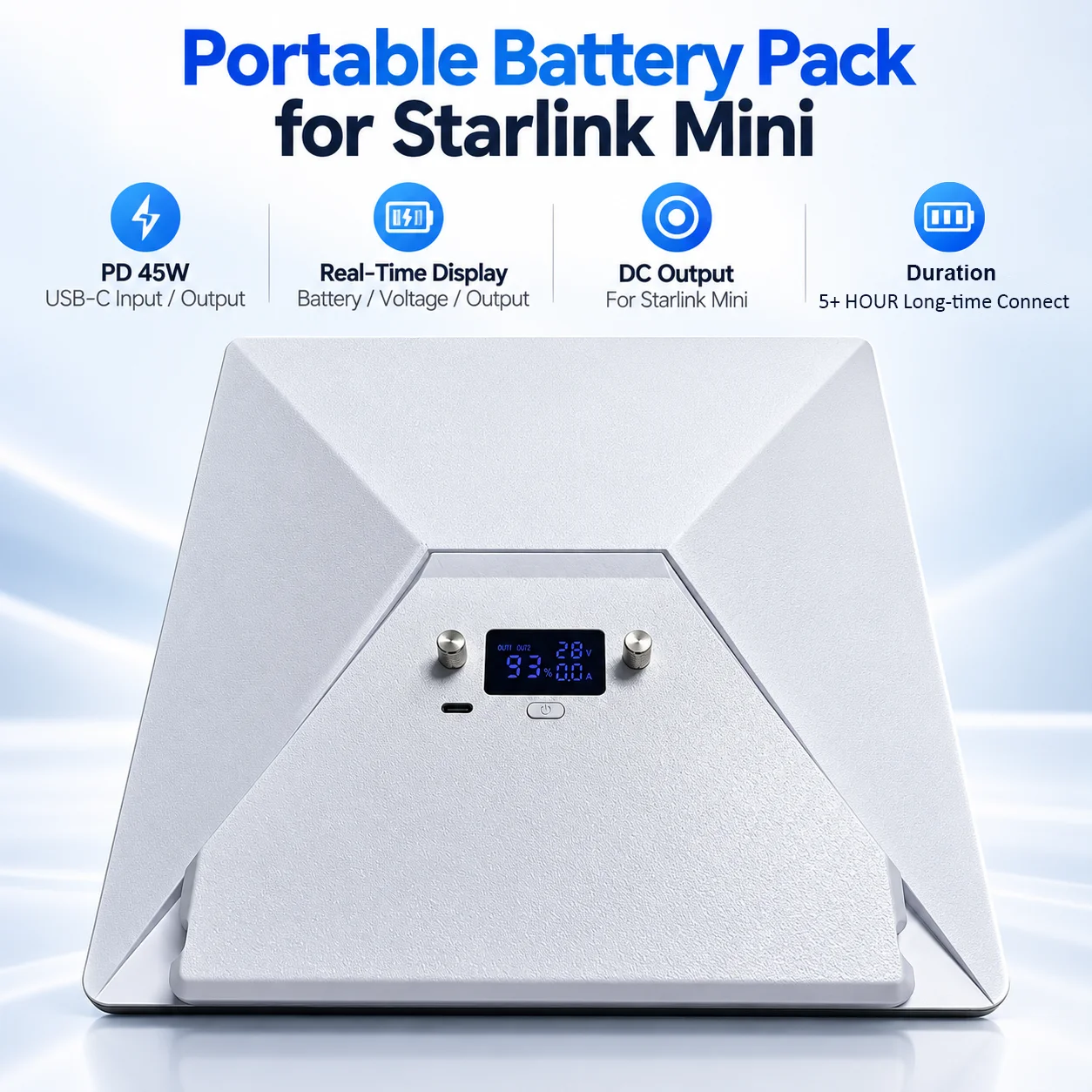 Starlink Mini Battery Pack 129.5Wh 5+ Hours Runtime Portable Power Bank USB C PD 45W DC Output LCD Display Outdoor Camping