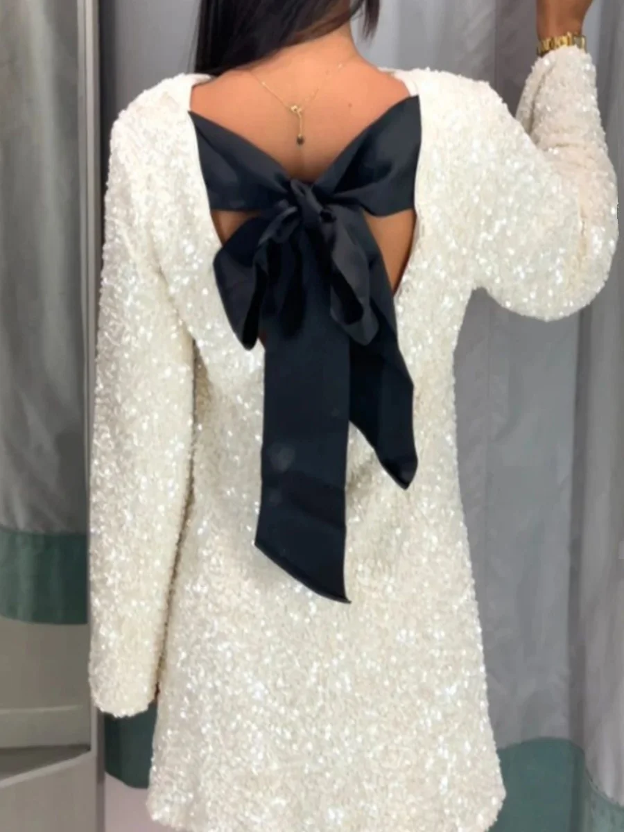 

Новое летнее платье с пайетками и длинными рукавами, свободного кроя, в уличном стиле, со средней талией, для женщин 25-35 лет