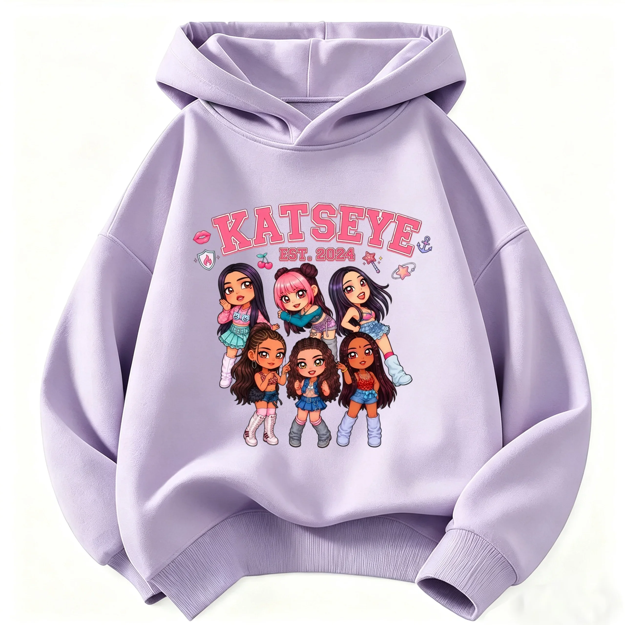 Warme & Street-Style-Kleidung für Mädchen, stylischer Kinder-Hoodie – Katseye Girl Group Grafik-Pullover; Lässiger Retro-Hoodie, modisch – Detail 5
