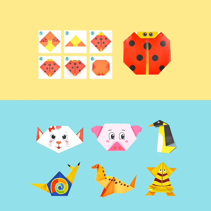 54Sheets Children Origami Book Cute Animals Pattern 3D Puzzle DIY Handmade 3D Origami Guide English Books