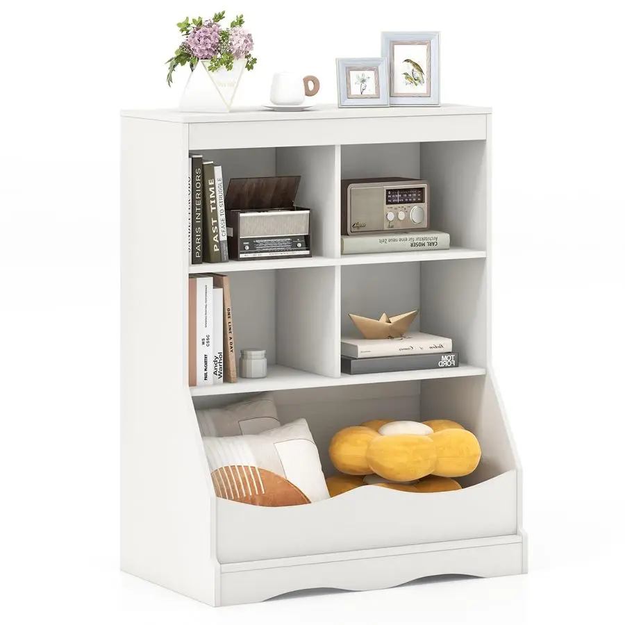 

Шкаф для хранения, небольшая книжная полка, низкий книжный шкаф с 4 открытыми ячейками для хранения и нижним отсеком, устройство противопадения, опорные ножки.
