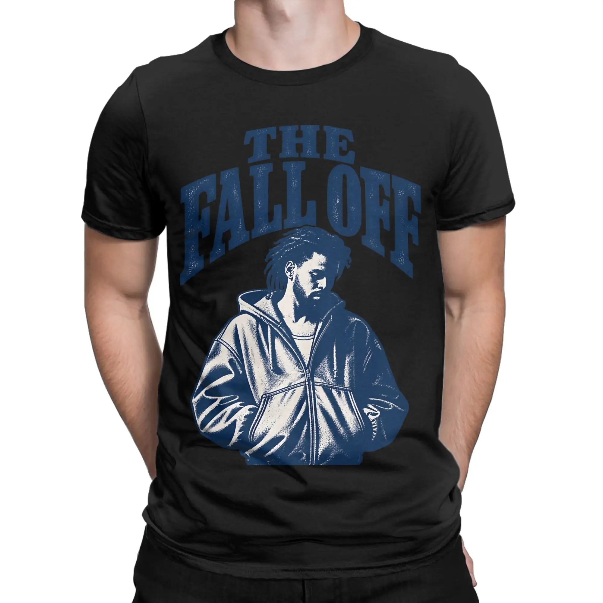 Men T-Shirt Fall Off J Cole Blue Portrait Vintage Pure Cotton Tee Shirt Short Sleeve  T Shirts O Neck Clothes Summer