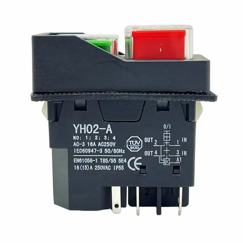 YH02-A 110V 220V 4PIN 5PIN Electromagnetic Switch Starter Push Button For Machine Tool Equipment IP55 Waterproof Safety 16A