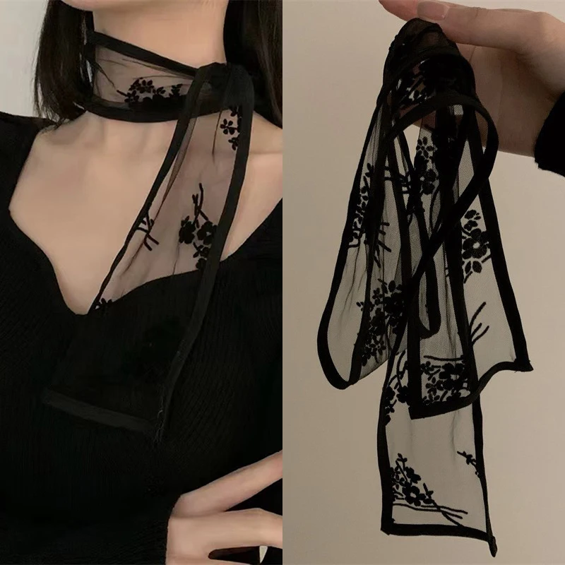 1 個韓国スタイル甘い花レースネックストラップドレス装飾ヘアバンドネッカチーフ透明ロングリボンヘッドスカーフ