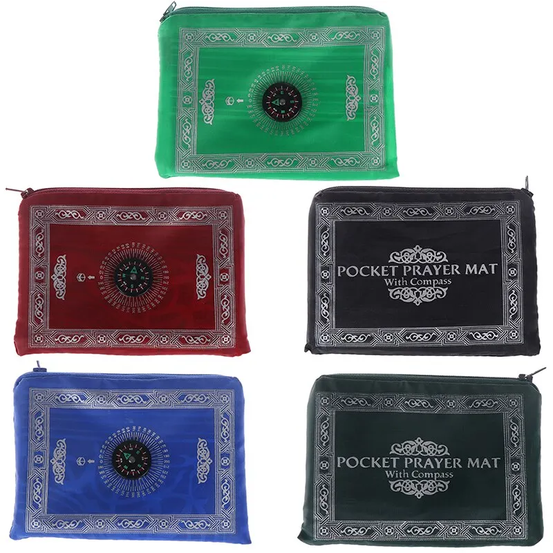 Muslim Prayer Rug Polyester Portable Braided Mats Simply Print with Compass In Pouch Travel Home Mat Blanket 100*60cm 5 Color