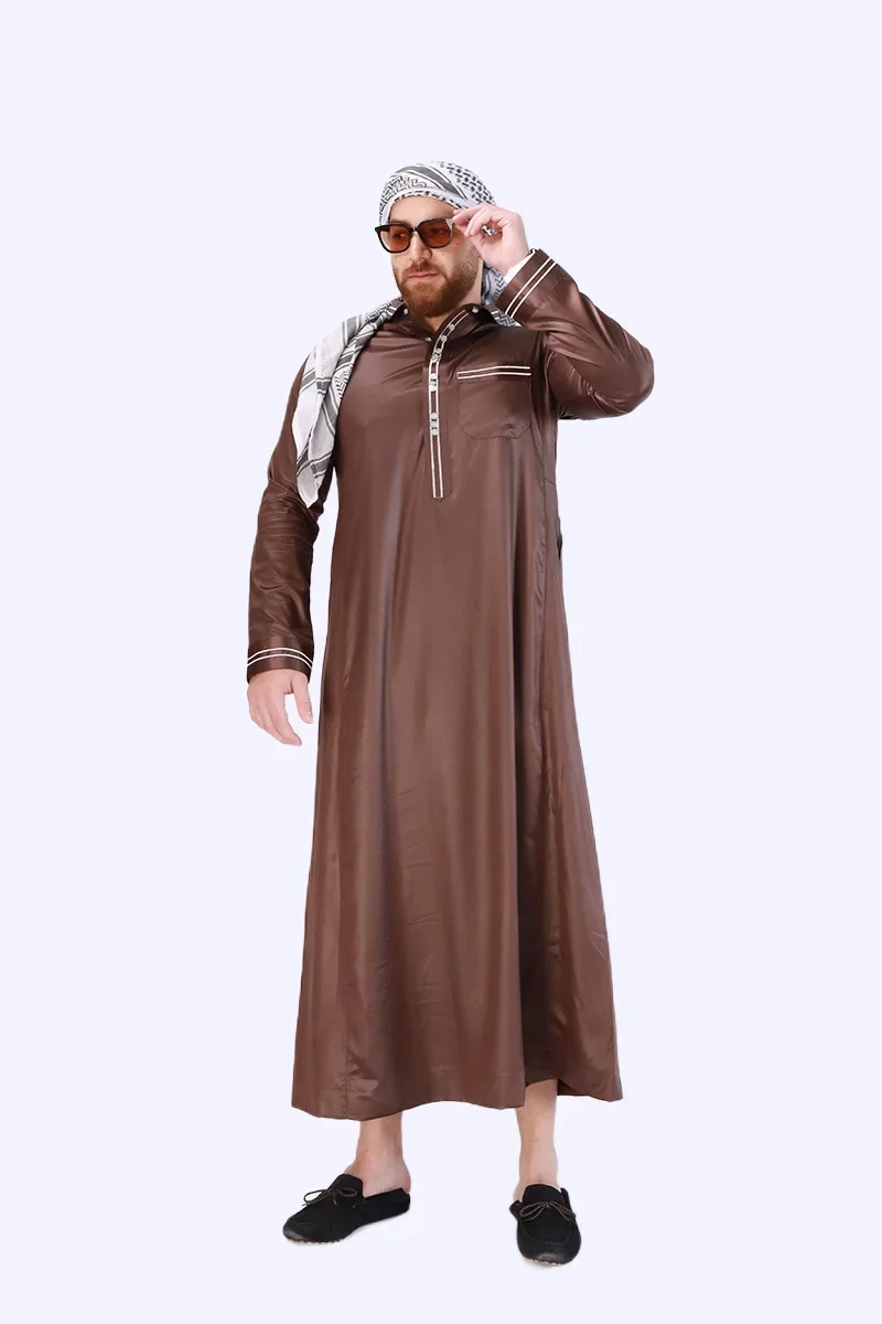 New European and American Muslim Men's Robe Abaya Stand Collar Solid Color Middle East Arab Long National Style Men's Wear