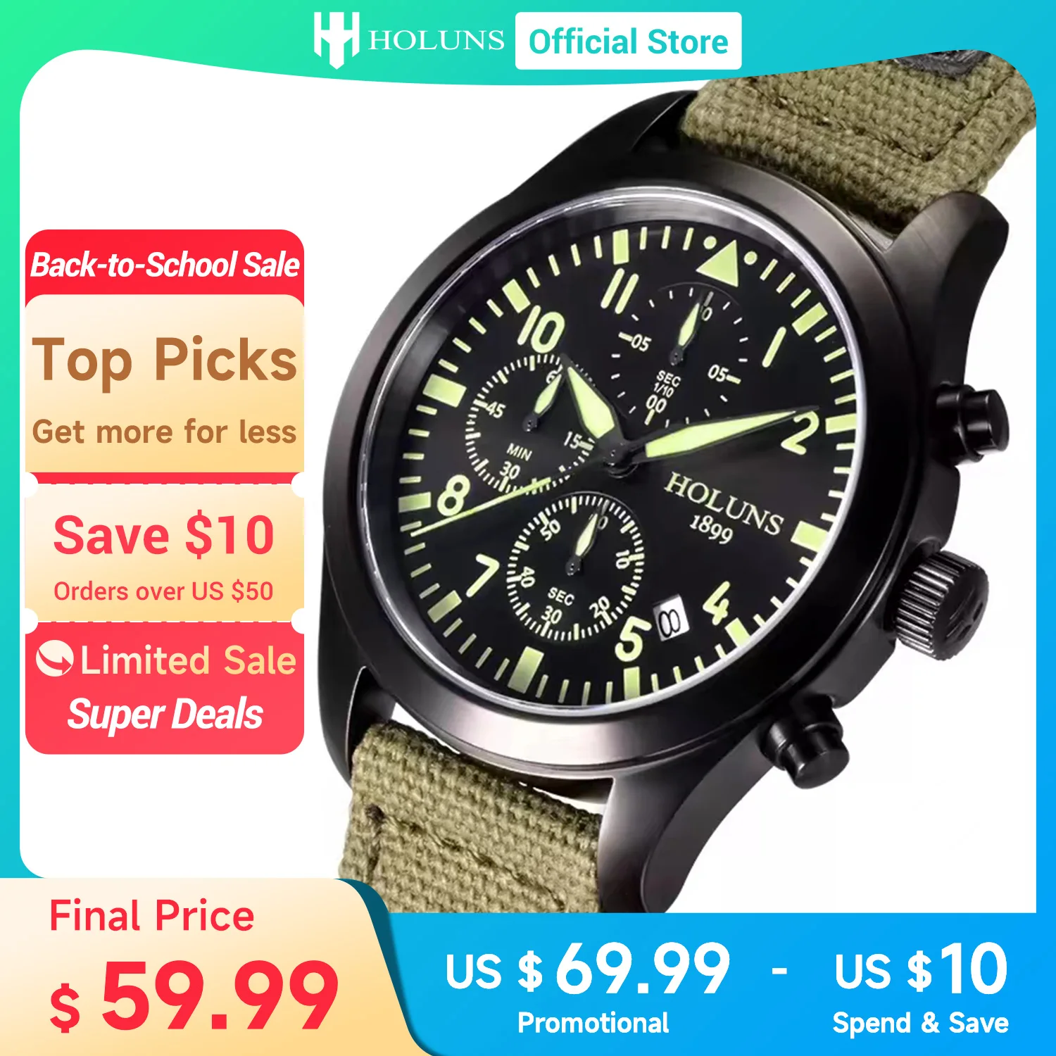 Fashionable luxury top brand men's sports watch, nylon strap, military-led digital waterproof watch