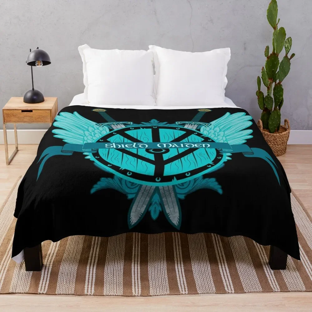 

Shield Maiden Badass Warrior Woman Winged Teal Viking Shield Throw Blanket Elegant Warm Throw Blanket for Hotel Home