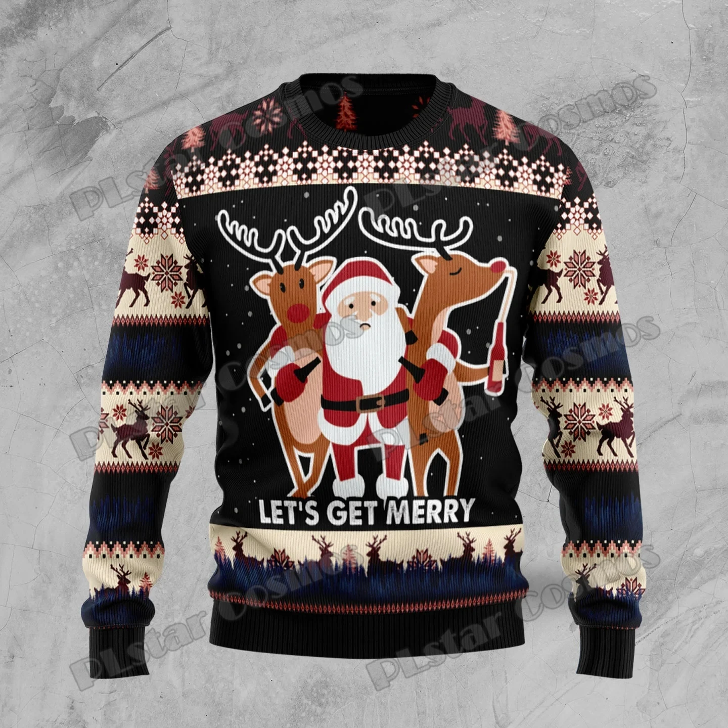 Hippie Santa Claus Peace And Love 3D Printed Men\'s Ugly Christmas Sweater Winter Warm Unisex Casual Knit Pullover Sweater MY02