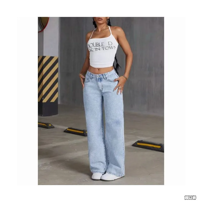 

Autumn Women's Clothing Fleece Lined Casual High Waist Straight Leg Jeans For Woman Cotton Long Pants Loose Fit Streetwear