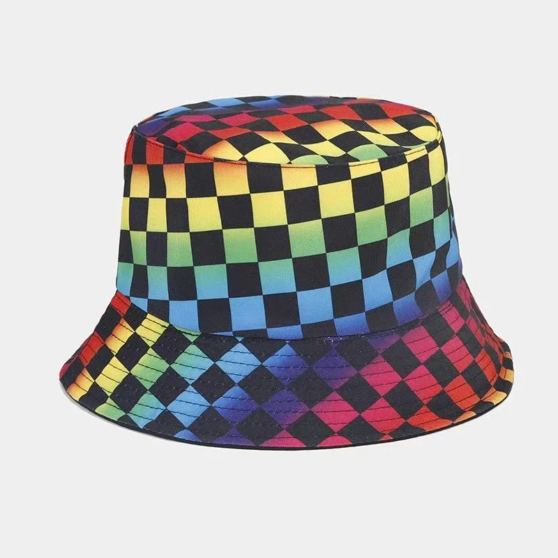 Double Sided Plaid Bucket Hats for Women and Men Fashion Personality Fisherman Cap Outdoor Sports Travel Sun Shade Bob Hat Gorra