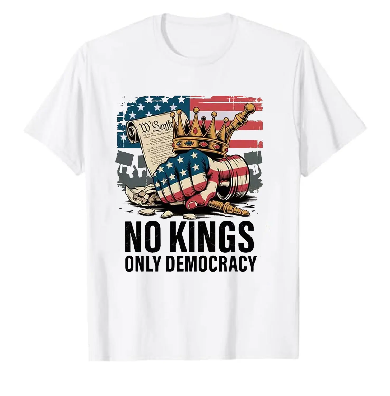 Political No Kings in Shirt Anti Authoritarian Protest Democracy Not Monarchy High Quality Cotton Tops Tee Shirt Short Crewneck