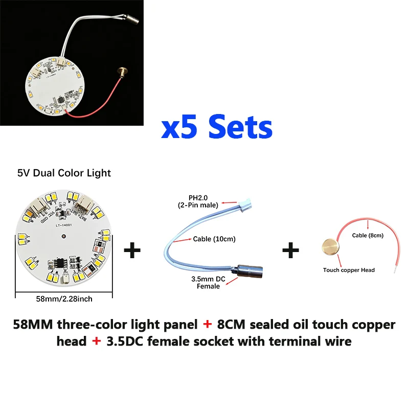 3/5/15PCS 5V 58MM LED Lamp Board Dimmable Control Board PH2.0 Interface No Soldering DIY Wood Carving Desk Lamp
