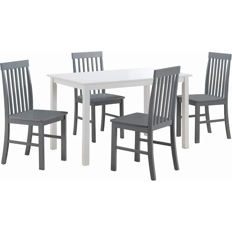 

Person Modern Farmhouse Wood Small Dining Table Dining Room Kitchen Table Set 4 Chairs Set, 48 Inch, White and Grey