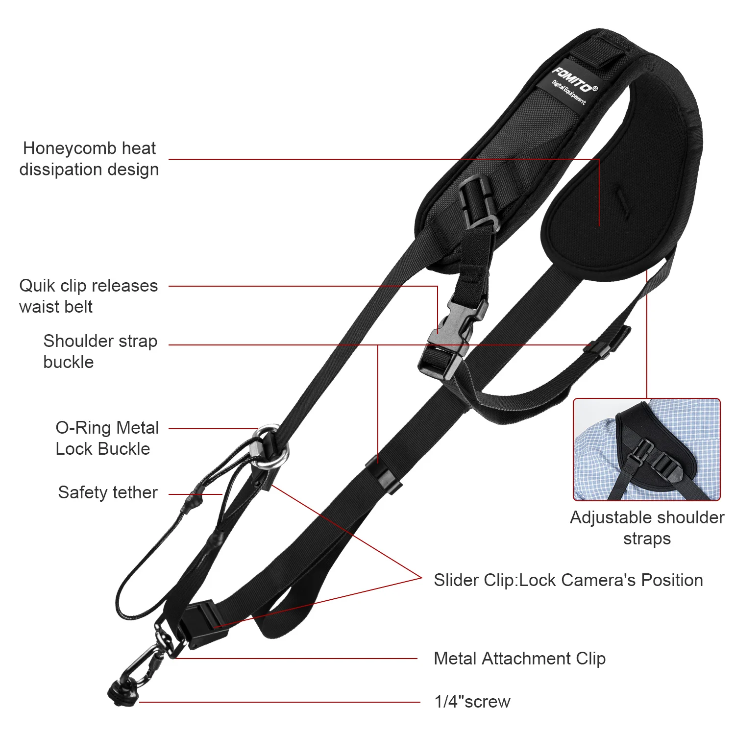 FOMITO Camera Shoulder Strap Safety Tether Adjustable Sling Strap for Sony Nikon Canon DSLR Camera Outdoor Photography