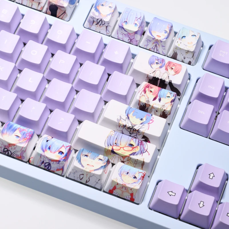 Imagem -02 - Re:zero Começando a Vida Anime Rem 104 Tecla Caps Pbt Dye Sublimação Cherry Profile mx Cruz Eixo Interruptor Keycap Teclado Mecânico