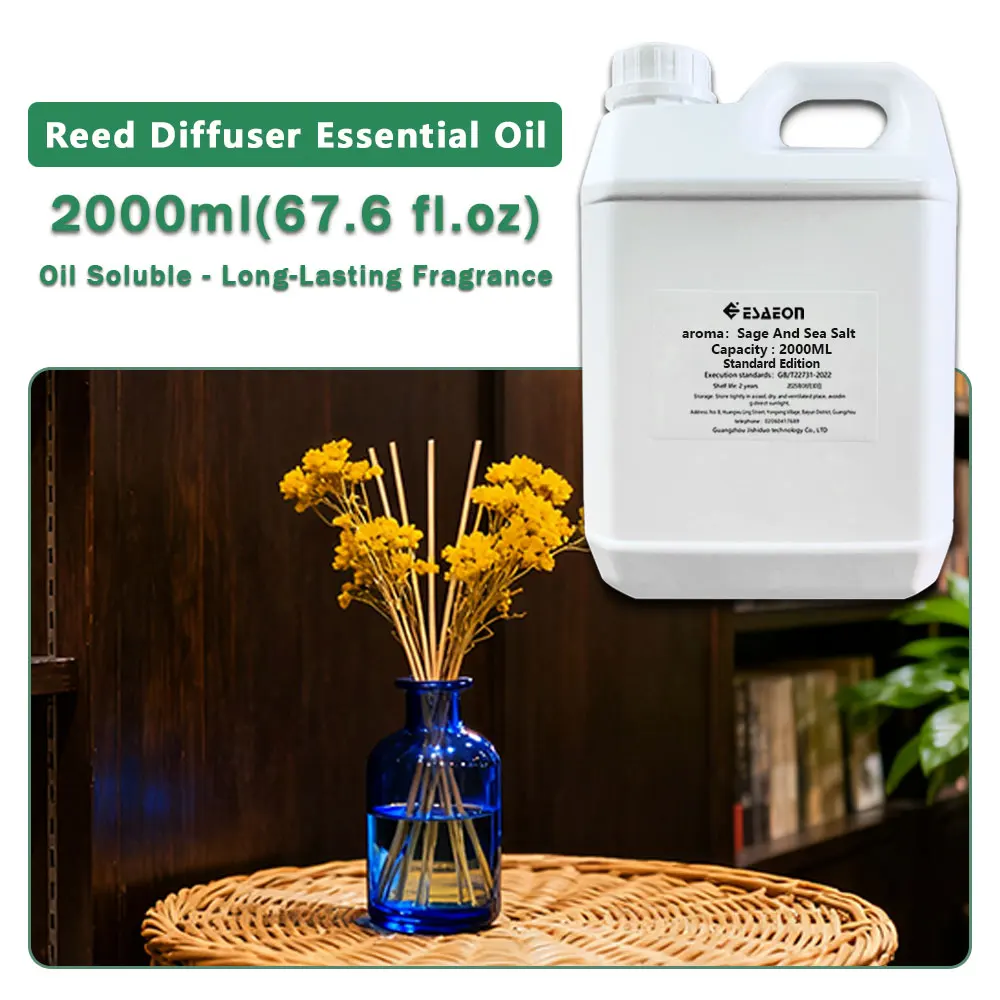 ESAEON Essential Oils - Vine Diffuser Replenishes Aromatic Oil, Aroma Reed Diffuser Oil, Sage And Sea Salt 2000ML (67.6 fl.oz)