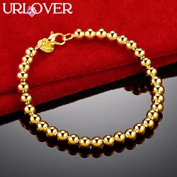 URLOVER-pulsera de oro de 24 quilates para mujer, brazalete de cadena de cuentas lisas de 6mm, joyería de compromiso de boda, fiesta de moda, regalo de cumpleaños