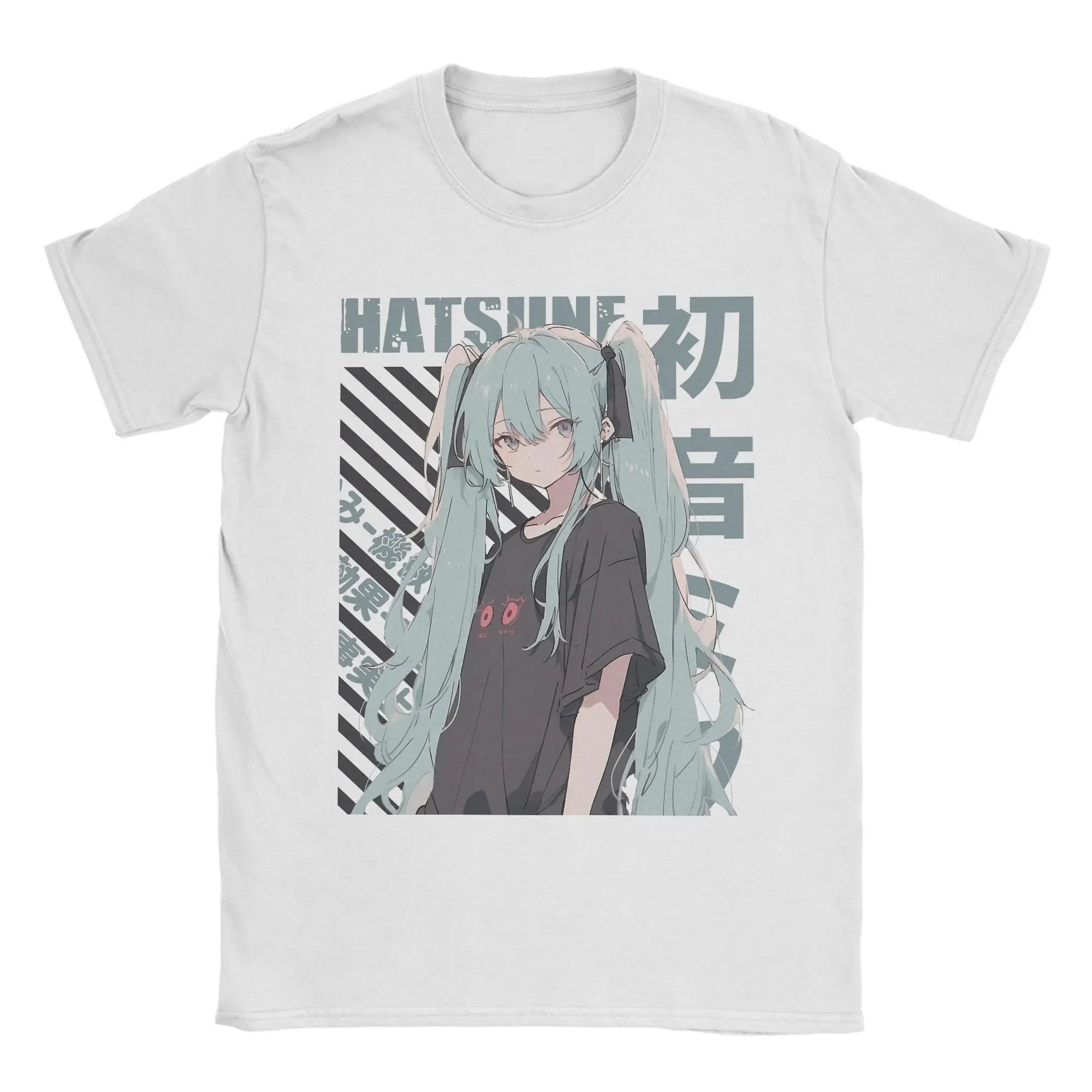 初音ミクのアニメtシャツ、男女兼用、ヴィンテージ風コットンtシャツ、ラウンドカラー半袖tシャツ、プラスサイズトップス