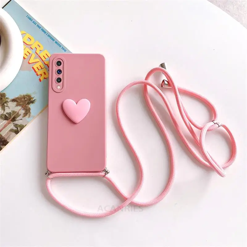 A 50 70 50s Love Heart Crossbody Lanyard Case For Samsung Galaxy A50 A70 A30 A10 A20 A21s A30s Cord Silicone Cover A03 A02s A04