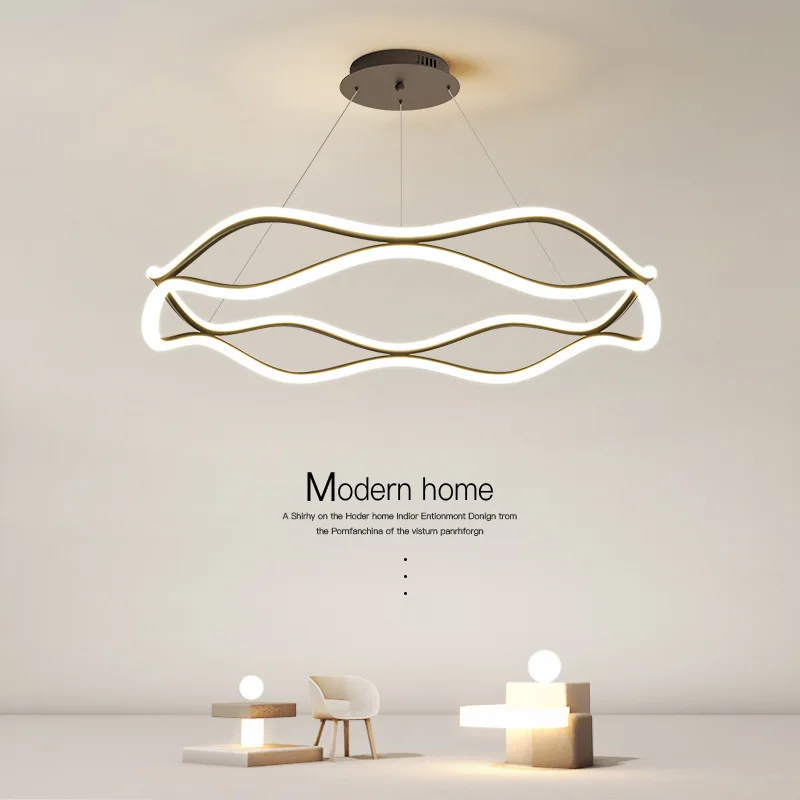 

Modern Iron LED Pendant Lamp Simplicity Living Dining Wavy Line Shape Chandelier Nordic Suspension Light Black Lighting Fixtures