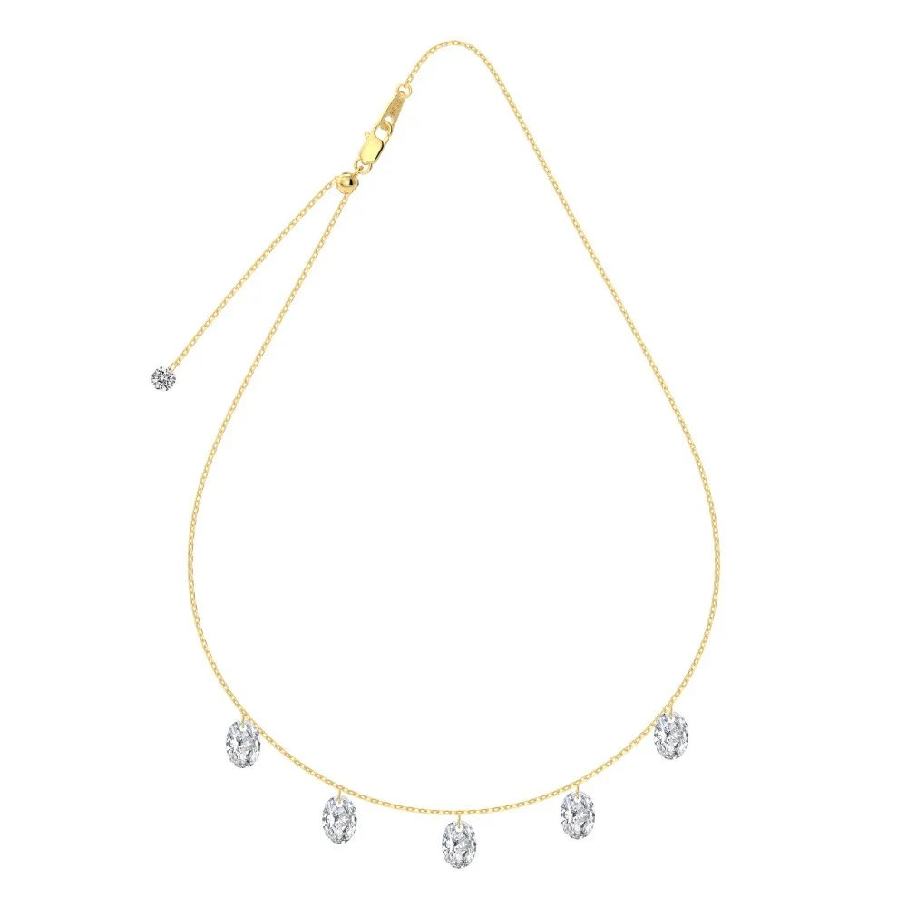 

CCFJOYAS 100% 925 Sterling Silver Sparking Five Oval Zircon Pendant Necklace for Women Simple multi-size Wedding Party Jewelry